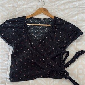 Madewell Blue Wrap Blouse with Tie Front